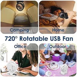 Draadloze 8.000 mAh USB-ventilator met afstandsbediening - Mini campingventilator met 3 snelheden, 720 graden rotatie en LED-verlichting — thumbnail 5