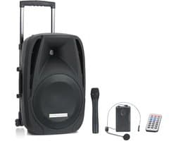 Accu-Actieve Speaker 12" met Trolley - Draadloos, Bluetooth, 5u Speeltijd, Incl. Microfoon en Afstandsbediening