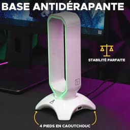 Gaming Headset Stand met RGB Backlight en USB Hub - Universele Hoofdtelefoonhouder voor PC, PS5, Xbox en Switch - Antislip en Ruimtebesparend - Wit 2024 — thumbnail 5