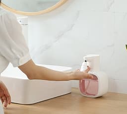 Automatische handontsmettingsmiddeldispenser voor twee verpakkingen met schuimfunctie, elektrische zeepdispenser met slimme sensor voor aan de muur, geschikt voor kinderen. — thumbnail 3