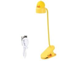 Litinliv Leeslamp met klem, oplaadbaar, USB, 3 helderheidsniveaus voor nachtkastje, led-bureaulamp, 500 mAh, flexibele 360 graden lamp, clip, leeslamp met klem voor lezen en werken (eend)