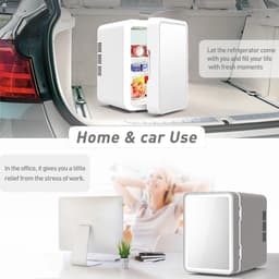 Mini koelkast 4L - Auto koelkast- Voor eten & drinken - Skincare & make-up fridge - Spiegel en LED-verlichting - USB - Roze — thumbnail 2