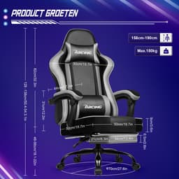 Elekiatech Gaming Stoel - Gamestoel mit 90°-170° Rugleuning - Gaming Chair met Inklapbare Voetensteun - Game Stoel met Zachte Armleuningen - Max. Draagvermogen 150 kg — thumbnail 4