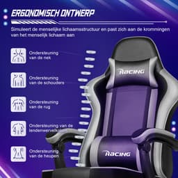 Elekiatech Gaming Stoel - Gamestoel mit 90°-170° Rugleuning - Gaming Chair met Inklapbare Voetensteun - Game Stoel met Zachte Armleuningen - Max. Draagvermogen 150 kg — thumbnail 5