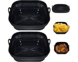 Airfryer siliconen bakje - Airfryer Accessoires - 21x21x6cm - Siliconen bakvormen - Bakvormen voor heteluchtfriteuses - Inhoud 2-2,5 liter - Herbruikbaar - Met siliconen onderlegger - Compatibel met diverse merken - Voor heteluchtfriteuses -Set van 2