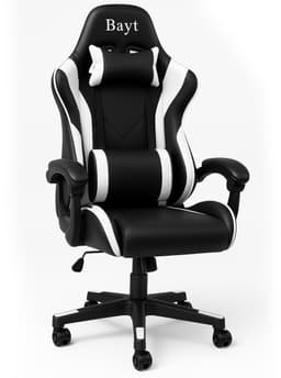 Bayt Gamestoel - Gaming chair - Gamingstoel - Verstelbare rugleuning - Comfortabele game stoel - Zwart en wit — thumbnail 1