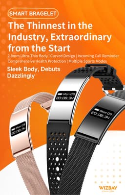 WizBay Premium Select® Smart Bracelet 2026 - Ultradun 2,8 mm - Hartslag en SpO2 - Slaapmonitor - 5ATM Waterdicht - Fitness Tracker - IPS Screen - Android en iOS - Zilver RVS Band extra Zwarte Siliconen Band — thumbnail 4