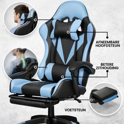 Bayt Gamestoel - Gaming chair - Gamingstoel - Comfort gamer stoel - Zwart en Lichtblauw — thumbnail 4