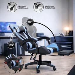 Bayt Gamestoel - Gaming chair - Gamingstoel - Comfort gamer stoel - Zwart en Lichtblauw — thumbnail 2