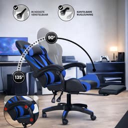 Bayt Gamestoel - Gaming chair - Gamingstoel - Comfort gamer stoel - Zwart en Donkerblauw — thumbnail 5