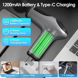 Spiermassagepistool, spiermassagepistool, 3200 tpm geluidsarm massagepistool, impactmassager, uitgerust met 6 snelheidsregeling, 4 massagekoppen, voor het verlichten van spierpijn — thumbnail 5