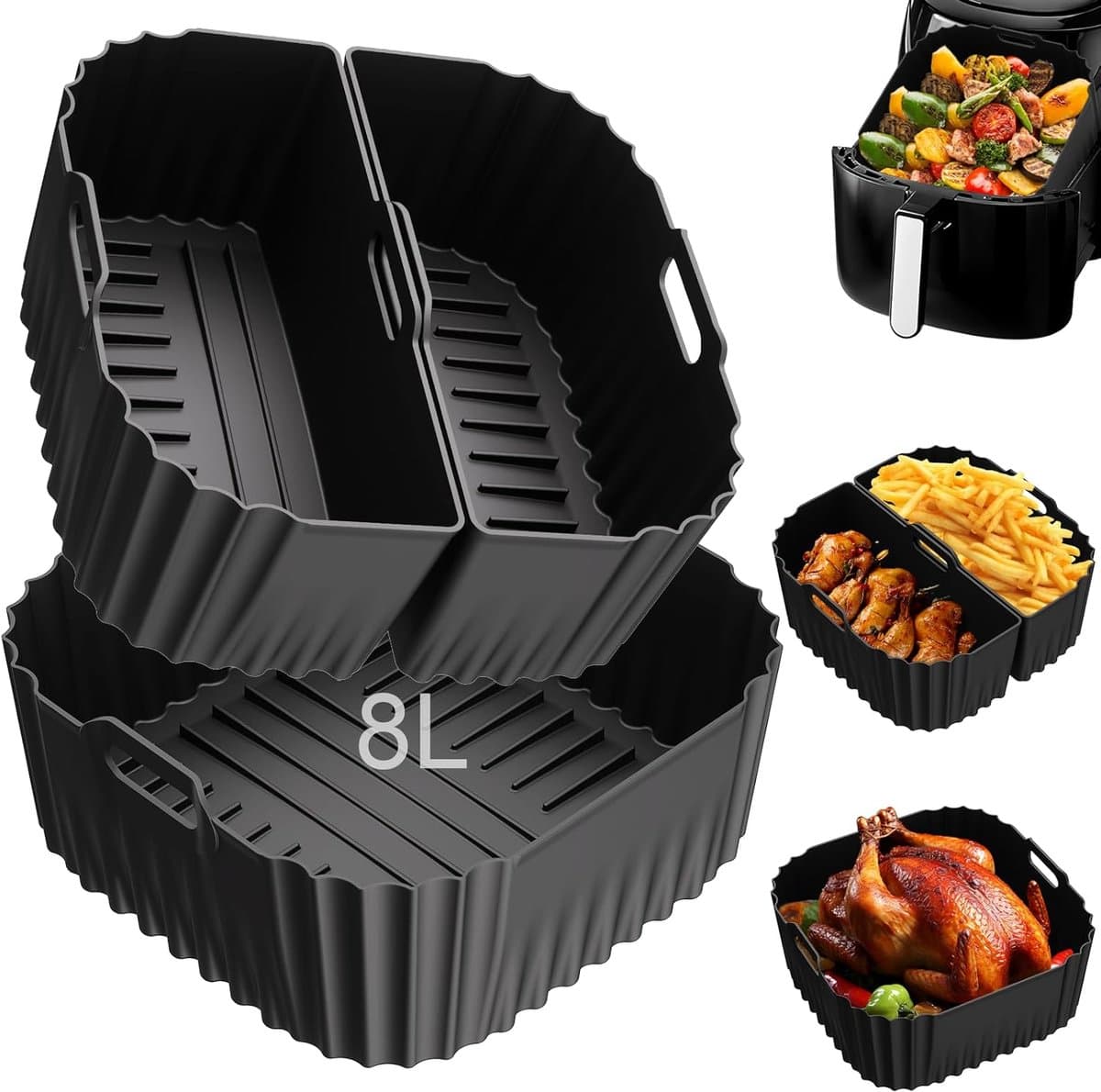 Siliconenvorm Luchtfrituurpan Gescht voor Russell Hobbs Air Fryer XXL 8,3L (27632-56), Airfryer siliconenvorm voor Russell Hobbs XXL 8L (27170-56) Herbruikbare siliconen inzetstukken, vaatwasbestendig (3 — afbeelding 1