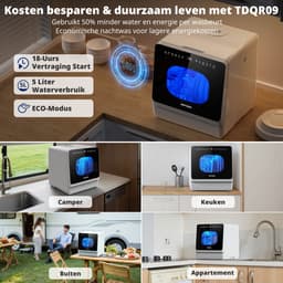 AIRMSEN Mini Vaatwasser - Met Waterontharder - Vrijstaand - Ingebouwd Watertank 5L - 4 Couverts - Wit/Zwart — thumbnail 11