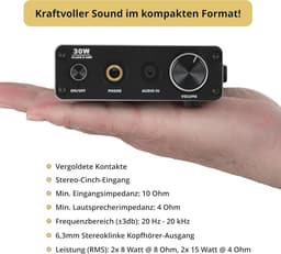 Mini Hifi Versterker 2x15 Watt - Ultracompacte Stereo Versterker met Jack en Cinch-ingang — thumbnail 5