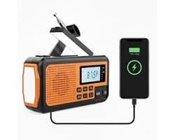 Opwindbare Noodradio oranje - oplaadbaar - zaklamp - noodpakket - USB-C en solar - Powerbank 4000 mAh- USB-C kabel - SOS alarm - Noodpakket - — afbeelding 1