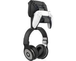 Dubbele controllerhouder en koptelefoonhanger voor gameconsoles en pc - wandhouder voor headsets - zwart