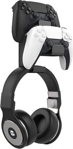 Dubbele controllerhouder en koptelefoonhanger voor gameconsoles en pc - wandhouder voor headsets - zwart — thumbnail 1