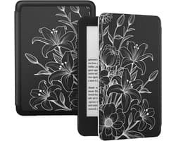 Hoes voor 6 inch e-reader, Lichtgewicht Cover met Auto Wake/Sleep, Zwart met Bloemenprint, Geschikt voor Kindle 2024/2022 - 11e Generatie