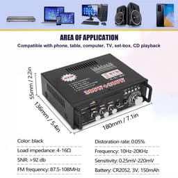 Mini-versterker - HiFi-versterker - Bluetooth 5.0-stereo - 12V/240V - 600W - Dual Channel - LCD-scherm - Draagbare FM-radio met Hoge Resolutie - SD/USB-kaartingang - voor Gebruik Thuis of in de Auto — thumbnail 5