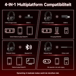 MANKIW Draadloze Gaming Headset – 3 Modi (2.4G / Bluetooth / Type-C) – Verstelbare Dubbele Microfoons – 20 ms Lage Latentie – 40 Uur Batterijduur – 3,5 mm Kabelmodus – Compatibel met PC, PS5, Xbox – Zwart — thumbnail 4