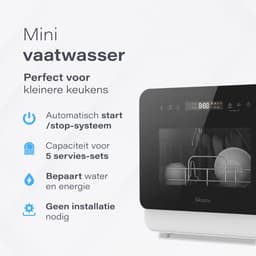 Skoov Mini Vaatwasser met waterreservoir - 5 couverts - 6 wasprogramma's - 45cm - Kleine smalle vrijstaande afwasmachine - Camping - Wit — thumbnail 3