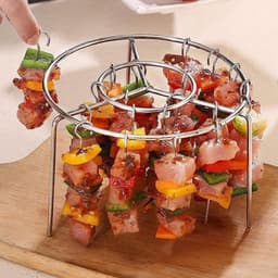JeiibrZui Airfryer Rek - Airfryer Verticaal Rek - Rond Zwevend Ontwerp Voor 30 Spiesjes Gelijkmatig Grillen - 1 - Geschikt Voor Standaard Airfryers Zilver — thumbnail 6