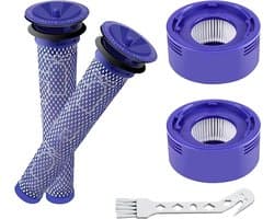 4-Pack Filtervervanging geschikt voor Dyson V8 Absolute- V8 Animal- V7 Absolute- Motorhead- Animal Stofzuiger | 2 HEPA Post Filter- 2 Pre Filter- 1 Borstel | Vervangt Onderdeel # 965661-01 & 967478-01