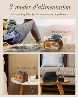 Kleine Draagbare Radio - AM FM SW Retro Vintage Radio - 1200mAh Batterij Of D-Cellen - Bluetooth Kofferradio - USB TF Kaart - Noodradio Solar - Powerbank Functie - Binnen Buiten Gebruik - Noodpakket - Goud Kleur - Draagbare Oplader - Multifunctioneel — thumbnail 4