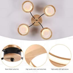 Moderne Dimbare LED Plafondlamp Ø74cm met Afstandsbediening en Houten Ringen — thumbnail 4