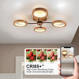 Moderne Dimbare LED Plafondlamp Ø74cm met Afstandsbediening en Houten Ringen — thumbnail 3