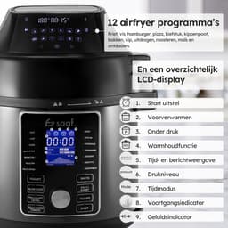 Multicooker Airfryer - 5.8L - PFAS vrij - Slowcooker met timer - Rijstkoker met stomer - Airfryer - Stomer - Snelkookpan - Saaf — thumbnail 5
