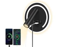 Muurgemonteerde LED Leeslamp met USB Oplaadpoort en 3000K Licht
