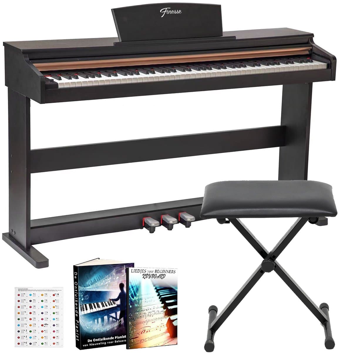 Finesse Digitale Piano - 88 Gewogen Toetsen - met Frame, Pedalen & Kruk - Keyboard Piano - Elektrische Piano - Volwassene & Kind — afbeelding 1