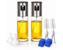 2 Olijfolie Sprayers Premium - Olie Sprayer Navulbaar - Oliefles - RVS & Glas - Inclusief Trechters & Reinigingsborstels - Voor Airfryer, BBQ & Bakken