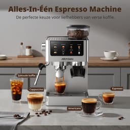 AIRMSEN Espressomachine - 20 Bar - Pistonmachine met Bonenmaler - Met Stoompijpje - Zilver — thumbnail 2