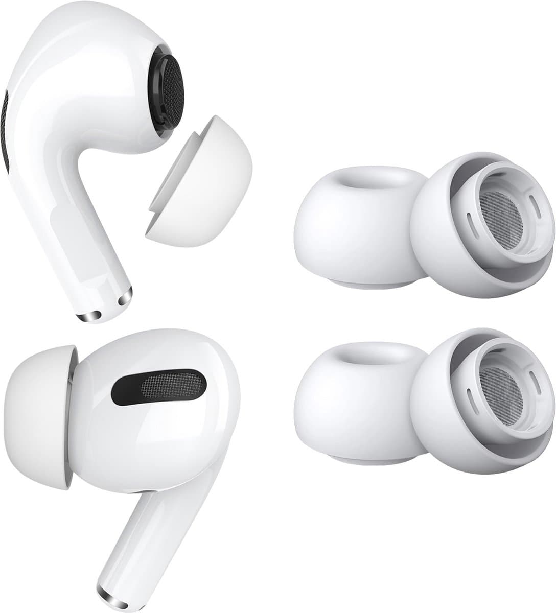 MMOBIEL 2 Paar Vervangende Oordopjes Tips Geschikt voor AirPods Pro Gen 1 & 2 - Antislip Siliconen Oordopjes met Ruisonderdrukkingsgat, Draagbare Opbergdoos en Passen in Oplaadcase - L – Wit — afbeelding 1