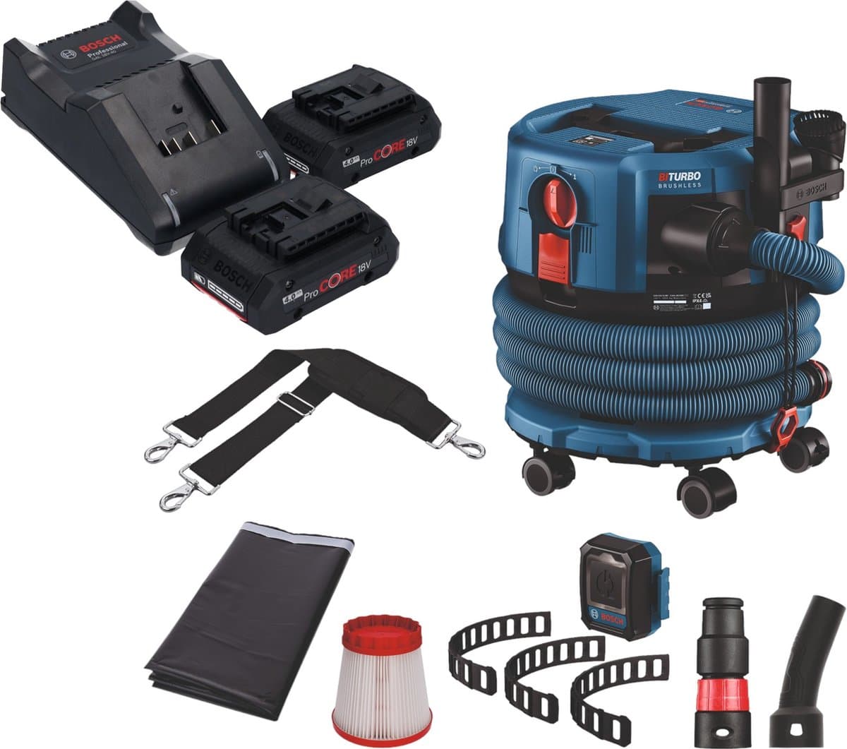 Bosch GAS 18V-12 MC Professionele snoerloze stofzuiger BITURBO Brushless + 2x ProCore accu 4.0 Ah + lader + accessoires — afbeelding 1