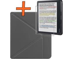 Hoesje Geschikt voor Kobo Libra Colour Hoes Book Case Trifold - Hoes Geschikt voor Kobo Libra Colour Hoesje Book Cover Met Screenprotector - Grijs