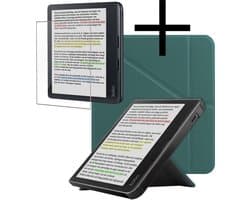 Hoes Geschikt voor Kobo Libra Colour Hoesje Bookcase Cover Book Case Hoes Sleepcover Trifold Met Screenprotector - Donkergroen