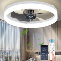 LED Ventilator Lamp - Plafondventilator - 360° Rotatie - Wit - Dimmer - 6 Standen - 48 cm - Woonkamerlamp - Moderne lamp — thumbnail 1