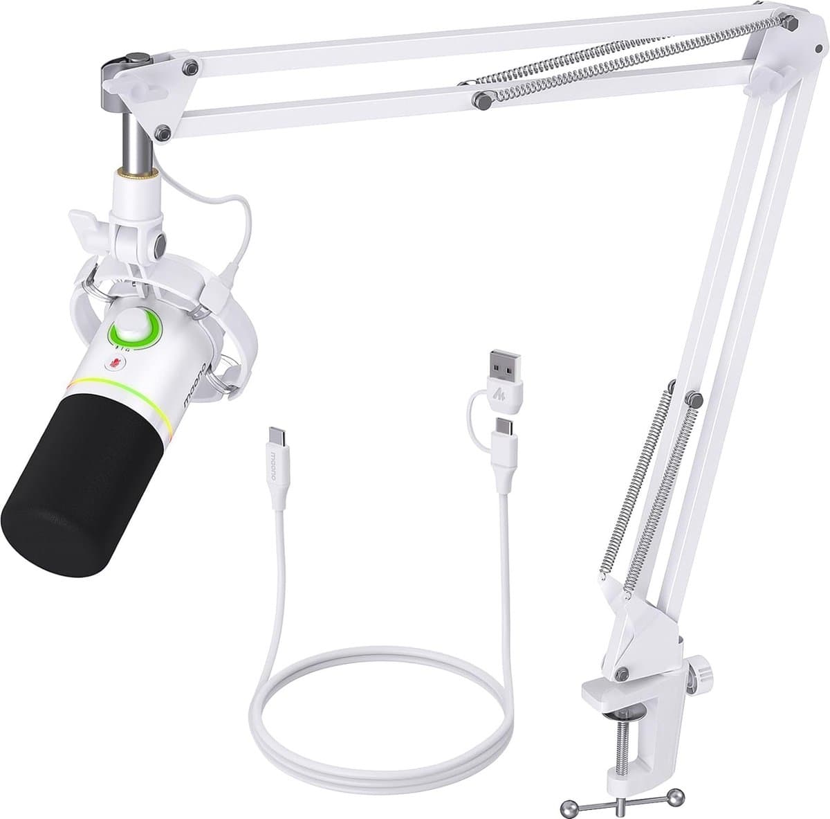 Maono PD200XS - Wit - XLR Dynamische RGB Microfoon met Telescopische Arm (66cm!) - PC - USB-microfoon voor Streaming / Podcast / Studio / Gaming /geschikt voor PS4/5 — afbeelding 1