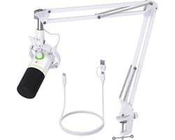 Maono PD200XS - Wit - XLR Dynamische RGB Microfoon met Telescopische Arm (66cm!) - PC - USB-microfoon voor Streaming / Podcast / Studio / Gaming /geschikt voor PS4/5