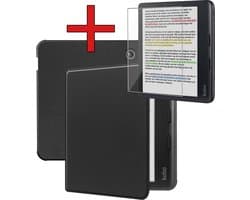 Hoes Geschikt voor Kobo Libra Colour - Met Screenprotector - Luxe E-reader Bescherm Case - Hoesje Book Cover - Zwart