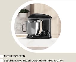 White-Label® Luxe Deegmachine met Spatbescherming - Deegmachine voor Zwaar Deeg - Met Deeghaak en Garde - Kneedmachine - Keukenmachine - Deegmixer met 7 Standen - Zilver — thumbnail 2