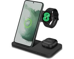 Chéroy 3-in-1 Draadloze Oplader - 15W Snellader - Qi Oplaadstation - Geschikt voor Samsung Galaxy Watch - Smartphones & Oortjes - Android - Zwart