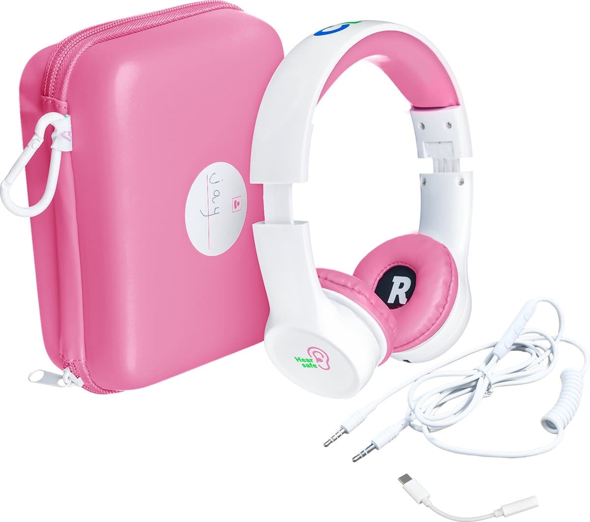 Clevy Hearsafe (Max 85 dB) - Koptelefoon voor kinderen met case en USB-C adapter - Roze - Ontworpen voor de schoolklas - Kids Headphone - Headset — afbeelding 1
