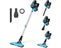 Stofzuiger zonder Zak – Op Accu – Vlekkenreiniger – Tapijtreiniger – Vacuum Cleaner – Draadloos – Extra Licht – Blauw/Grijs