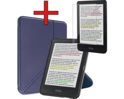 Hoes Geschikt voor Kobo Clara Colour - Met Screenprotector - Luxe E-reader Trifold Case - Bescherm Hoesje Book Cover - Donkerblauw