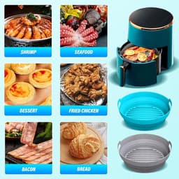 Siliconen vormen voor heteluchtfriteuse - Herbruikbare luchtfriteuse siliconen pot - Opvouwbare anti-aanbaklaag - Ronde luchtfriteuse matten - Met handvat - Airfryer-accessoires - Oven en magnetron - Set van 2 — thumbnail 3