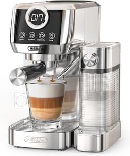HiBREW H13A Halfautomatische 3-in-1 Koffiemachine – 20 Bar Extractiedruk – PID Temperatuurcontrole – Dubbel Boilersysteem – 1,3L Afneembaar Waterreservoir – Melkopschuimer – Zilver/Grijs — thumbnail 1